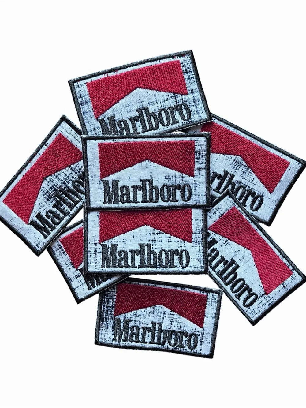 Marlboro Red and White Embroidered Logo Patch W/ Pattern Background